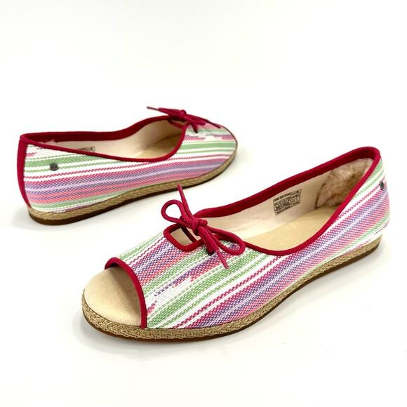 Ugg Marleigh Open Toe Flats Sz 9 Pink/Multi Serape/Canva Espadrille Platform New - Picture 1 of 16